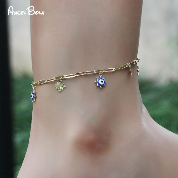 

anklets bohemia chain for women foot accessories beach barefoot sandals bracelet ankle evil eye, Red;blue