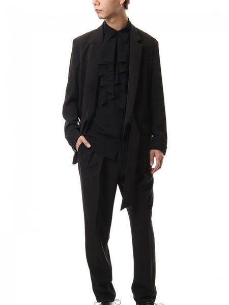 

men's suits & blazers spring solid color lapel hidden button side belt buckle design suit fashion slim quality wear, White;black