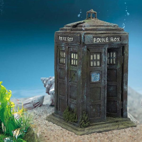 

retro phone booth style fish tank landscaping ornament simulation crafts decor drop decorations