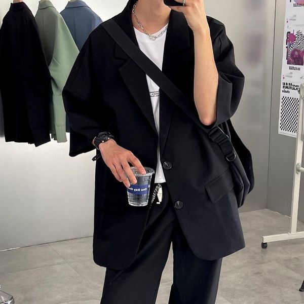 

short sleeve suit coats men loose casual oversized jacket solid color korean style couple fashion man men's jackets, Black;brown