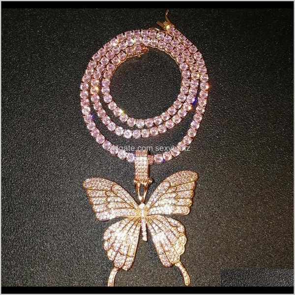 

pendant necklaces & pendants drop delivery 2021 fine rose gold micro pave pink cz cubic zircon diamond cuban link chain tennis butterfly nec, Silver
