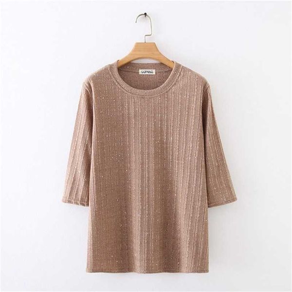 

tees women t shirt solid color t-shirt casual half sleeve sequined autumn loose plus size clothing f52 6145 211106, Black