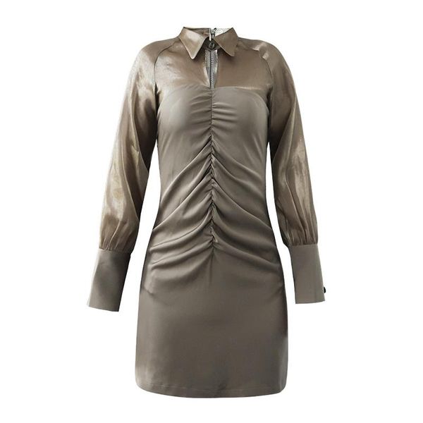 

casual dresses perhaps u green mesh see through dress turn down collar long sleeve mini solid d1580, Black;gray