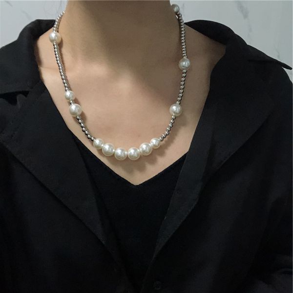 Goth Baroque Pearl Coker Coker Choker Ожерелье Ожеленые Ожеленые Ожеленые Панк Бохо Лариат Белый Цвет Ожерелье Женщины Ювелирные Изделия Y0309