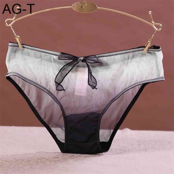 

gradient low waist mesh underwear women's triangle cotton file, Black;pink
