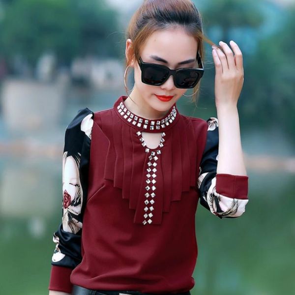 

women's blouses & shirts spring autumn women chiffon shirt long sleeve blouse bottom womens chemisier femme manche longue, White