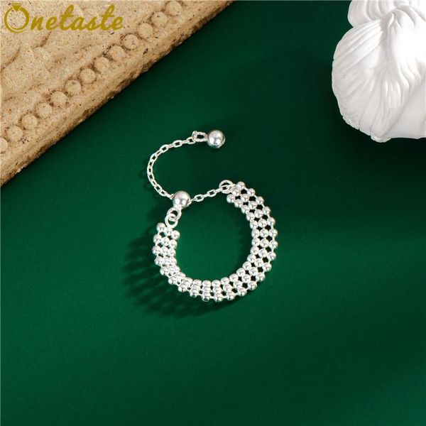 

cluster rings 925 sterling silver woven round bead for women kpop shimmering braided adjustable tassel ring korean style jewelry girls, Golden;silver