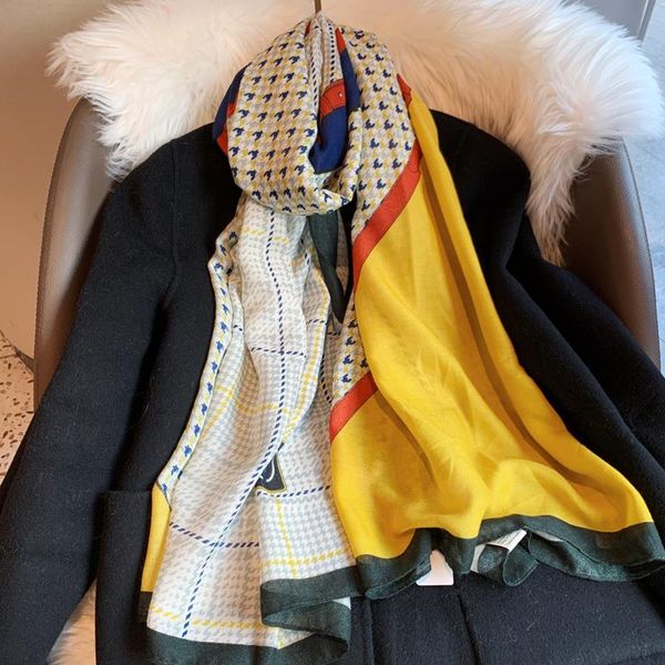 

scarves 2021 women's scarf spring, luxury design colorful houndstooth, color matching plaid travel shawls thin for ladies, Blue;gray