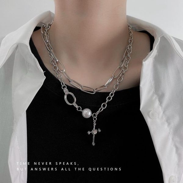 

chains cross woman necklaces layered jewelry necklace ladies pendant chain lovers silver color vintage european stainless naszyjnik