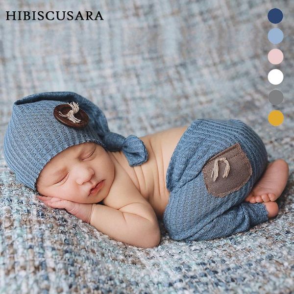 

jumpsuits born baby pography clothing po costumes set hat pants 2pcs infant boy girl sleepy & pant props, Blue