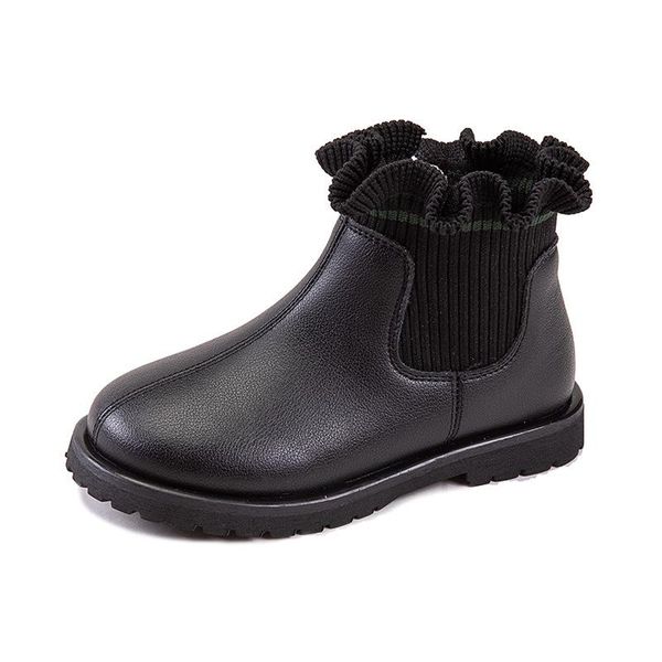 

autumn and winter children' boots pure color british style boys small leather girls shoes, Black;grey