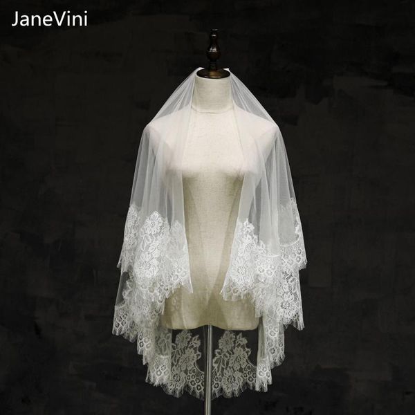 

bridal veils janevini retro white two layers lace edge with comb soft tulle short women veil bride wedding hair accessories 2021, Black