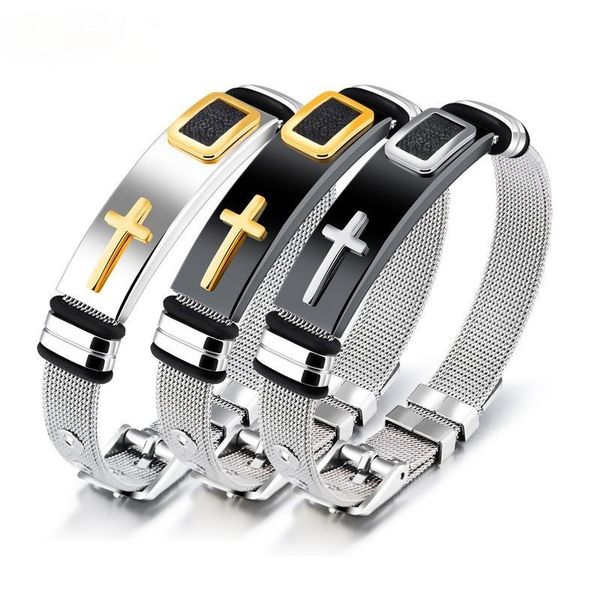 

charm bracelets megin d stainless steel titanium cross vintage bangle wrist band chain bracelet for men women couple friend gift fashion jew, Golden;silver