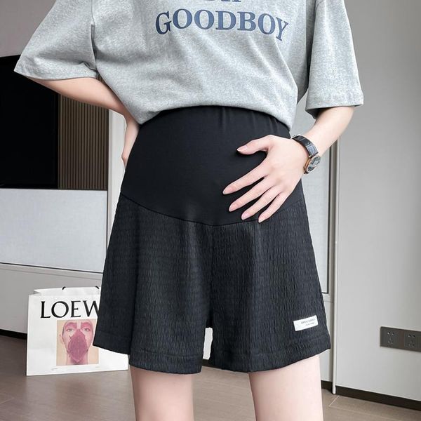 

maternity bottoms loose casual pregnant women shorts spring and summer fashion wide-legged pants letters embroidery linen, White