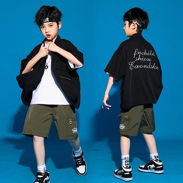 

stage wear 2021 hip hop dance clothes for boys black coat hiphop outfits children jazz performance costumes dqs7184, Black;red