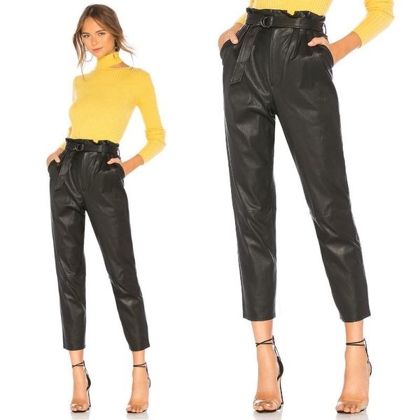

women's pants & capris 2021 women pu leather black stretch bodycon trousers female high waist long casual, Black;white