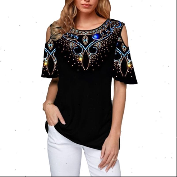 

summer womens t shirts 3d diamond print short shirt women plus size 3xl 4xl 5xl leakage shoulder tees camiseta, White