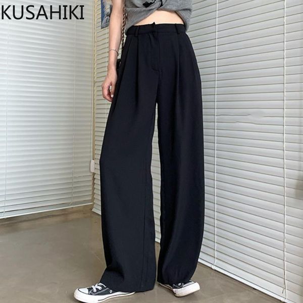 

pants women 2021 spring high waist causal long trousers korean solid wide leg mujer pantalones 6f583 women's & capris, Black;white