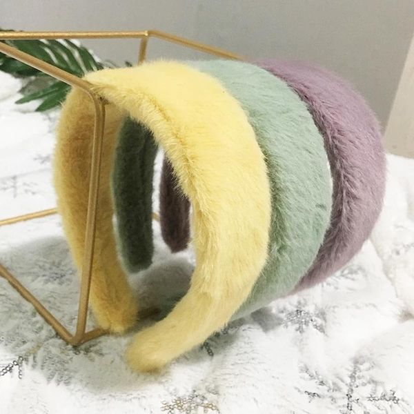 

fashion faux fur headband for women thicken plush wide hair hoop autumn winter warm hair bands for girls hair accessories, Slivery;white