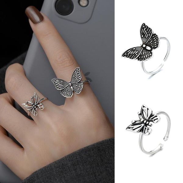 

cluster rings 2021 korean adjustable silver color butterfly for women girls animal open metal ring cocktail party jewellery gifts, Golden;silver