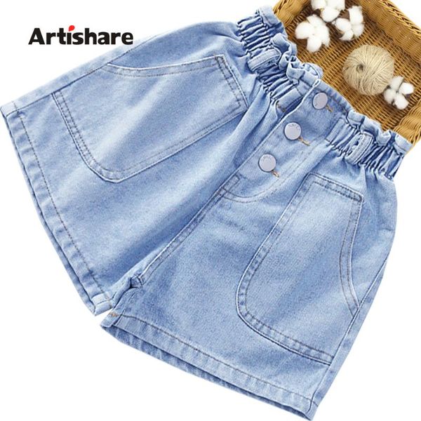 

girls summer jeans ruffles short for solid color kid casual style clothes, Blue