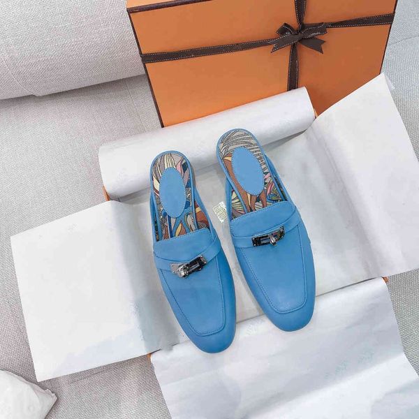 

slippers early spring 2021 new metal button single shoes square head low solid color daily blue doudou shoes flat heel single shoes zly, Black