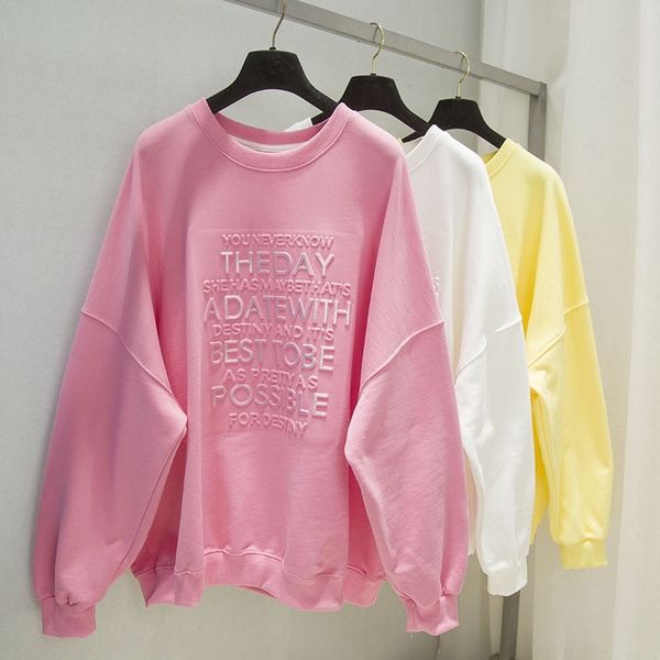 

large women's 2021 new spring dress three-dimensional letter round neck t-shirt women's thin sweater korean long sleeve women, Black