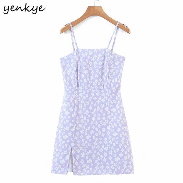 

sweet floral print sling dress women sleeveless hem slits a-line mini holiday summer purple vestido mujer casual dresses, Black;gray