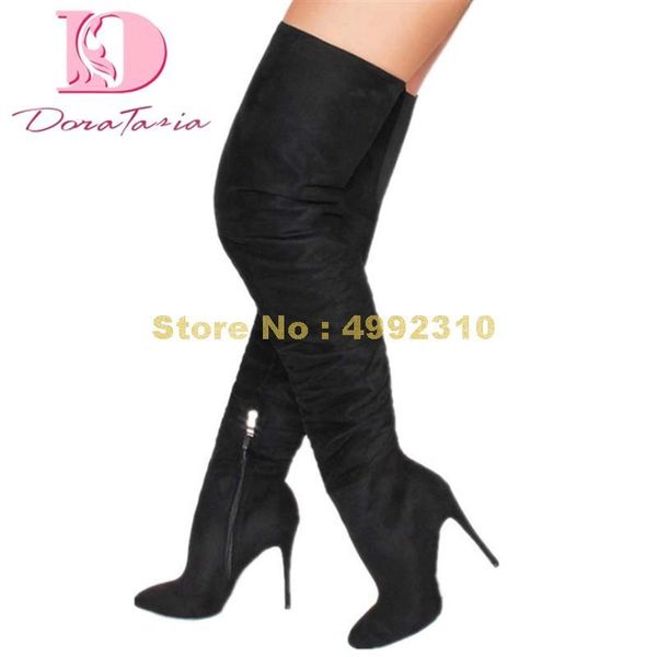 

boots female thigh high fashion pointed toe thin heels women party shoes, Black