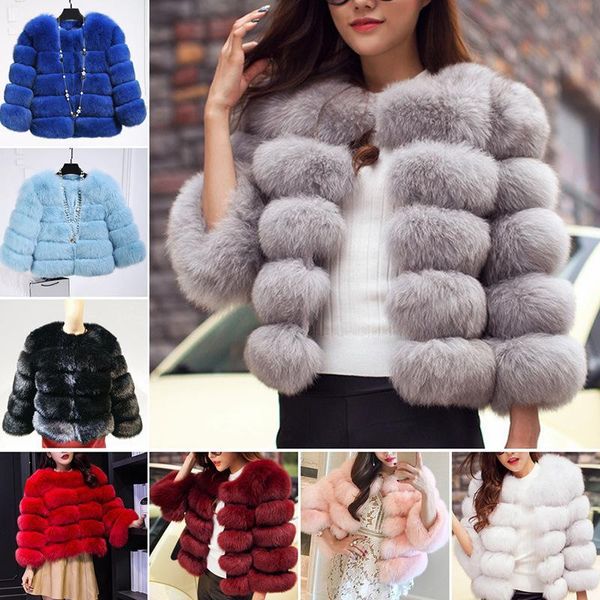 

women's leather & faux s-3xl overcoats winter fashion pink coat elegant thick fake fur chaquetas mujer rwh8, Black