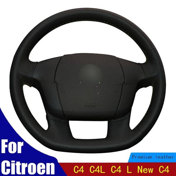 

steering wheel covers diy hand-stitched car cover black pu artificial leather for c4 c4l l