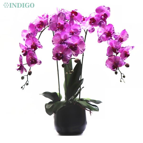 

red orchid (3 flower+3 leaves+moss+ pot) real touch diy flower arrangment wedding christmas party event decoration - indigo