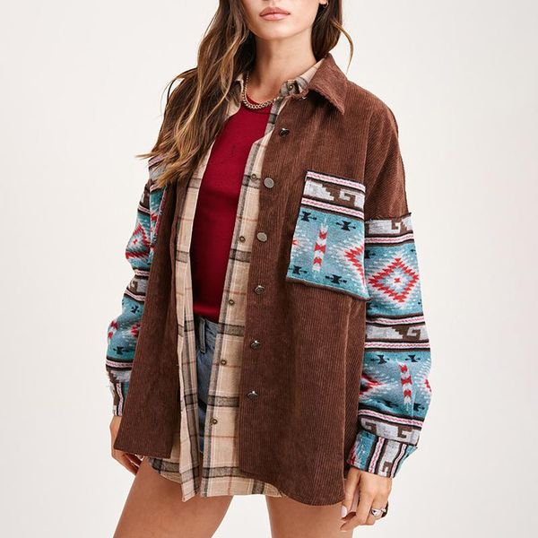 

women's jackets women fashion plaid shirt turn-down collar autumn oversized jacket loose coat streetwear female outwear, Black;brown