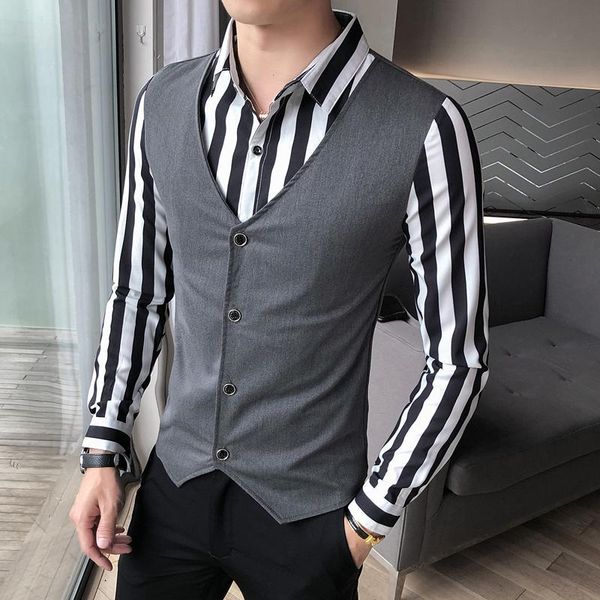 

men's casual shirts spring 2021 long sleeve dress black and white monochrome print hardcover graduation, White;black