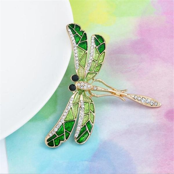 Pins, broches shinny strass colorido libélula broche cristal inseto broche mujer bouquet hijab lenço pino presente