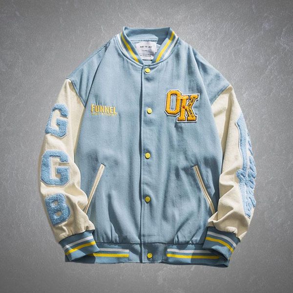 

men's jackets baseball jacket men furry embroidered letters spliced patchwork coats neutral mens womens casual loose campus style, Black;brown