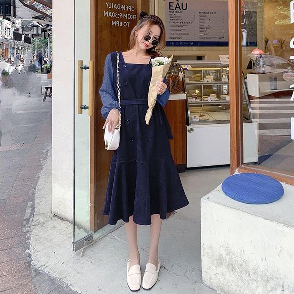 

casual dresses winter 2021 corduroy loose dress mid-length long-sleeved women's ins super fire button dress,winter clothes women, Black;gray
