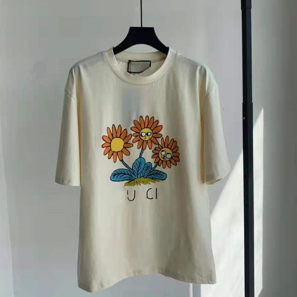 

21 spring and summer new fashion gujia flower funny expression printing children's fun age reducing white couple short sleeve