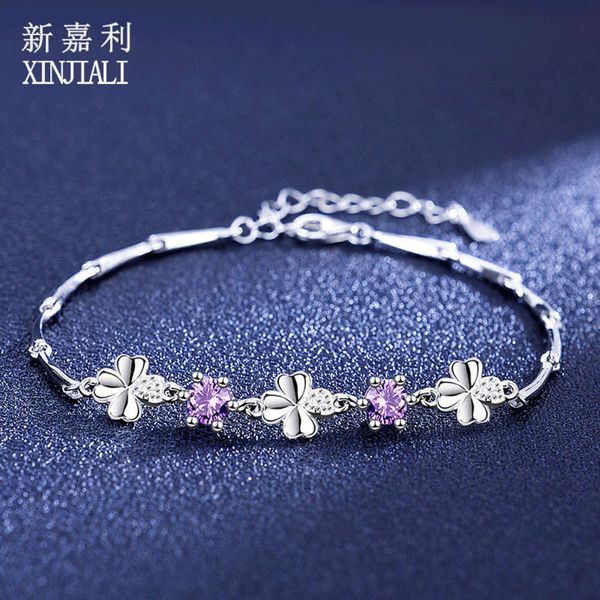 

999 sterling silver new four leaf clover bracelet for women, Black