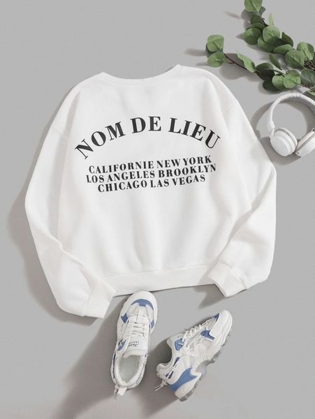 

plus letter graphic thermal lined sweatshirt z3k3#, Black