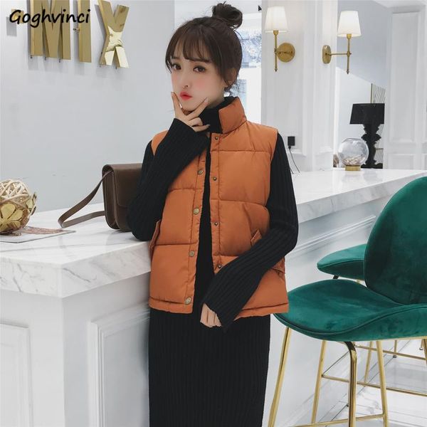 

women's vests women solid pockets womens waistcoats simple all-match harajuku stand collar cold season outwear warm females, Black;white