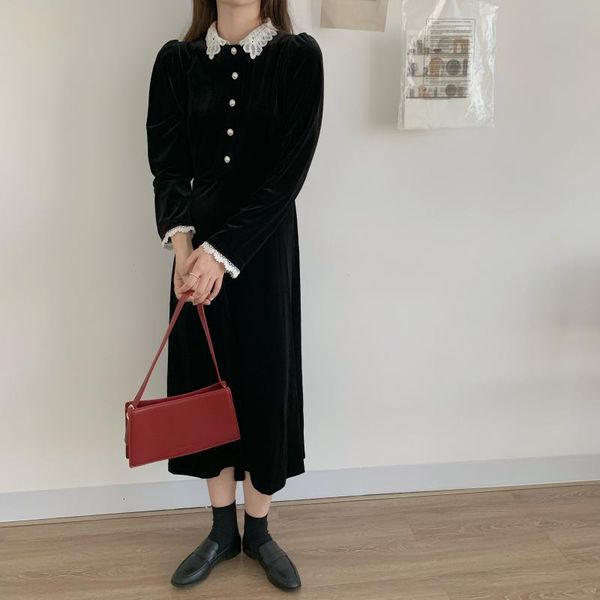 

dresses autumn women es veet gentle long sleeves chic french elegant soft female fashion clothes, Black;gray