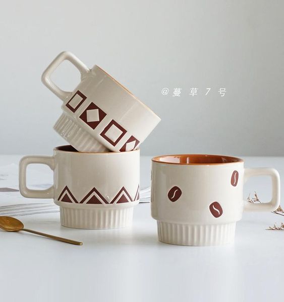 

retro luxury ceramic mug fashion print breakfast nordic minimalist coffee mugs kawaii creativity tazas bc50mkb