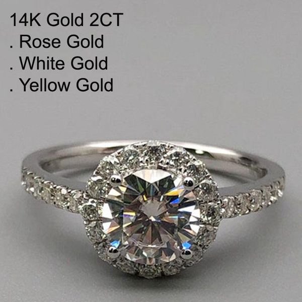 

cluster rings 14k white gold 2 moissanite diamond ring women luxury round trendy wedding party engagement anniversary ct d color, Golden;silver