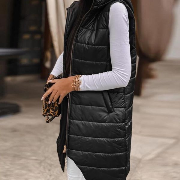 

women's vests women vest waistcoat long down cotton jacket autumn & winter loose oversize bread sleeveless hooded with pockets, Black;white