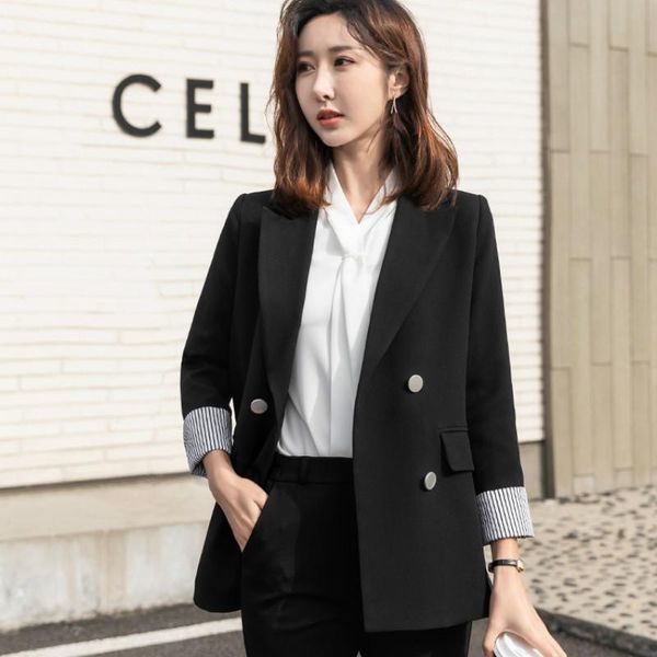 

double breasted blazer autumn korean elegant office wear black simple long sleeve casaco feminino jacket women de50xz women's suits & b, White;black