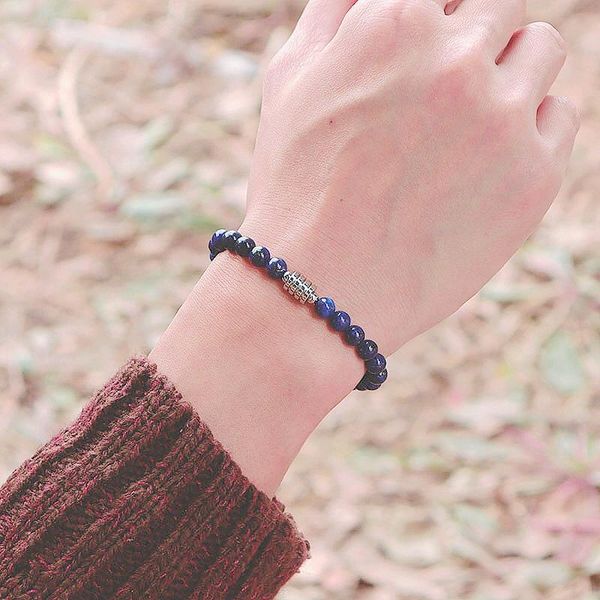 

charm bracelets natural onyx lapis lazuli beaded bracelet men stainless steel jewelry 6mm small stone braclet accessories gift for friend, Golden;silver