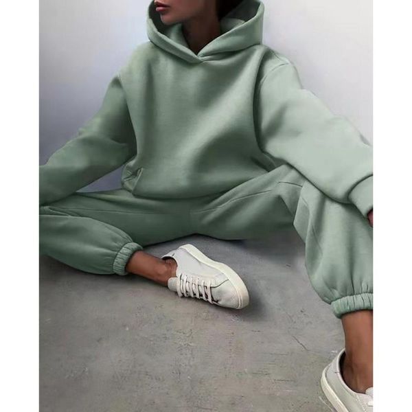 

gym clothing women's tracksuit autumn plus fleece sweatshirts two piece set casual oversized solid female sports hoodie suit long pant, White;black