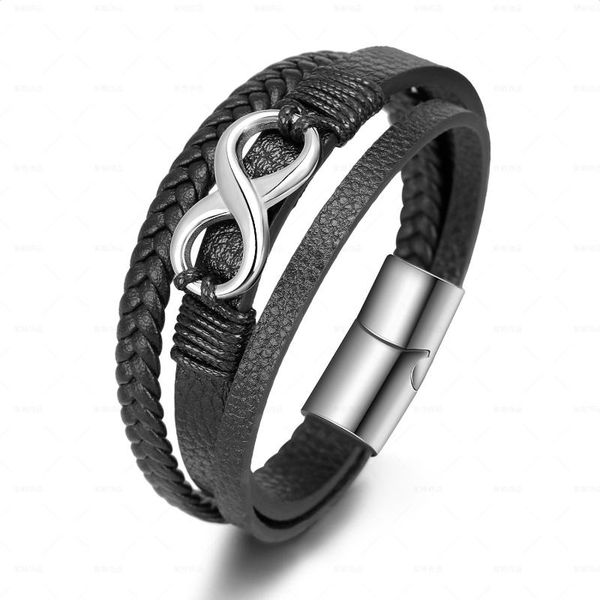 

charm bracelets cross border explosion models hand woven rope cowhide 8 word magnetic buckle stainless steel men s bracelet european and, Golden;silver