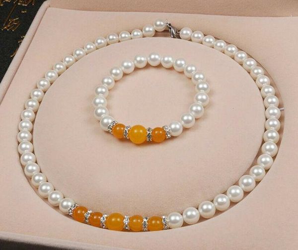 

bracelet, earrings & necklace 8-10mm white akoya shell pearl z gems round beads bracelet jade crystal jewelry, Black